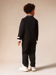 SUMWON 男童正式尖头翻领燕尾服套装 结婚戒指持有者派对毕业典礼 - 黑色 - 查看 2