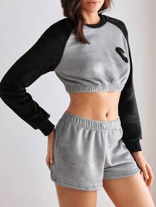 EasyFave 2pcs Women Casual Soft Coral Fleece Pullover T-Shirt And Shorts Fluffy Pajama Set, Lightweight, Comfortable, Homewear, Cozy Winter Clothes - Multicolor - View 4