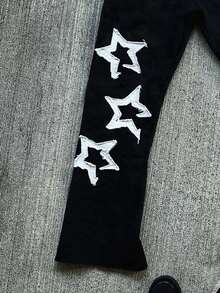 Women's Casual Star & Letter Print Pants - Black - View 3