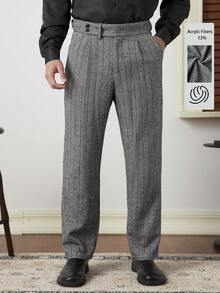 Core Aspect Old Money Grey Classy Summer Dinner Formal Pants,Gentleman High-Waisted Straight-Leg Loose Suit Pants,Anti-Wrinkle Corduroy Retro British Dapper - Dark Grey - View 4