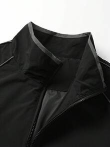 Manfinity Roughcore 1 chiếc áo khoác dài tay nam phong cách đường phố trưởng thành, thiết kế phối màu đen trắng xám, đa năng cho đi làm, phong cách đường phố thời trang, quà tặng cho bạn trai/chồng, áo khoác quà kỷ niệm, áo khoác đua xe Y2K có khóa kéo - màu đen - Xem 6