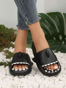 Sandalia infantil EVA diseño tiburón punta cerrada sin cordones suela plana kawaii verano playa/baño sandalia - Negro - Ver 3
