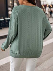 EMERY ROSE Plus Size Women Loose Fit V-Neck Ribbed Casual Sweatshirt, Autumn/Winter