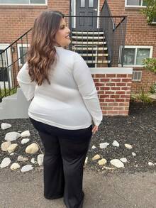 Enliva 2 peças/conjunto casual e simples monocromática plus size camisetas de gola alta, primavera e outono - Preto e Branco - Ver 2