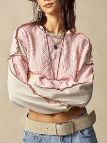 Bohemela 波西米亚风休闲针织拼色圆领宽松女式上衣 - 彩色 - 查看 2