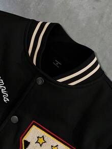 Manfinity Roghcode Men's Contrast Color Patchwork Varsity Jacket,Casual Fashionable Baseball Letterman Jacket With Front Buttons,Long Sleeve Y2k Custom Style Outerwear - Multicolor - View 5