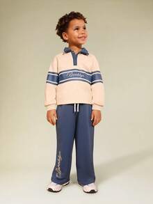 SUMWON 男童布鲁克林条纹图案抽绳腰部 Polo 衫和慢跑裤套装 - 卡其色 - 查看 5