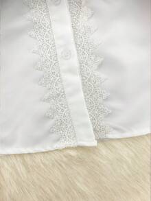 Franclia 女士休闲通勤圆领长袖珍珠装饰衬衫，优雅百搭，适合秋冬工作 - 白色 - 查看 3