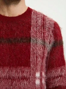 Marvello Homme Men Red Plaid Christmas Sweater,Autumn 1920s Family Matching Stylish Jacquard Plaid Contrast Color Pullover Long Sleeve Cashmere Knit Wear Jumper - Multicolor - View 2