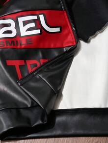 Slaydiva Áo khoác nữ tay dài, ngắn, vải PU, họa tiết in chữ, ve áo mở khóa kéo, thích hợp cho mùa tốt nghiệp, bữa sáng muộn, du lịch hàng ngày, du lịch, tụ tập bạn bè, trở lại trường, nhạc Rock, đường phố, nhạc Punk, hòa nhạc-B - Đỏ - Xem 7