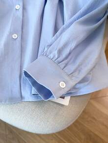 GlowEve CURVE Plus Size Women Elegant Long Sleeve Floral Lace Bowknot Blue Shirt Elegant Lace Blue Top - Blue - View 6