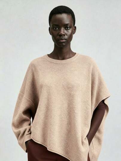 Ontre 2025 秋冬新品，5% 羊毛混纺，女士西部/波西米亚商务休闲复古优雅百搭基本款，适合纳什维尔服装、复活节、圣诞节，纯色系带前无袖背心，适合城市通勤、商务休闲、婚礼宾客、不对称斗篷毛衣，驼色女士新年和圣诞节服装