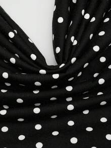 Sweetra Blusa de punto con cuello halter drapeado y espalda descubierta con estampado de lunares, para mujer de talla grande. Ideal para cumpleaños, salir, camisa linda de estilo Y2K, blusa envolvente.