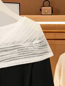 GlowEve 女士优雅撞色纽扣长袖T恤，秋冬保暖 - 黑與白 - 查看 6