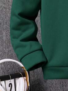 SHEIN 2 件/套超值买 1 送 1 青少年男孩厚羊毛宽松连帽衫和运动裤套装，适合万圣节、圣诞节、休闲装、学校、通勤、运动、秋冬 - 墨綠色 - 查看 7