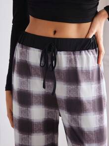 女士格子宽松休闲双腰裤，家居服下装，冬季 - 彩色 - 查看 5
