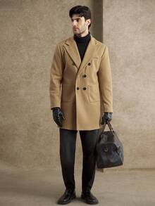 Core Aspect Men's Casual & Commuter Solid Color Lapel Collar Patchwork Pocket Double-Breasted Long Sleeve Overcoat, Autumn/Winter - Camel - View 4