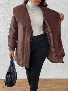 EMERY ROSE Cardigan matelassé à manches longues pour femmes grandes tailles, avec col en fausse laine d'agneau, patchwork, poches, fentes latérales, ceinture à nouer, rembourrage épais. Idéal pour l'hiver - Acajou - Voir 7