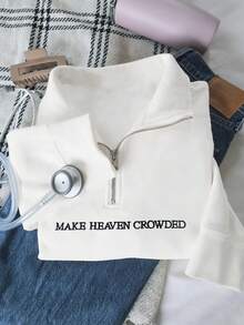 INAWLY 1/4 拉链刺绣“Make Heaven Crowded”运动衫 - 信仰毛衣 - 信仰为基础的女士毛衣 - 送给她的礼物 - 基督教赞美诗 - 白色 - 查看 4