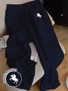 SHEIN EZwear Quần ống rộng đi nghỉ thường ngày cho nữ, thích hợp cho mùa hè, thích hợp cho kỳ nghỉ - Màu xanh hải quân - Xem 6
