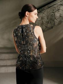 Anewsta 女士时尚高端舞厅休闲串珠无袖上衣，适合秋季、冬季、夏季、新年、派对、婚礼等场合，优雅、别致、时尚、闪亮。 - 黑色 - 查看 3