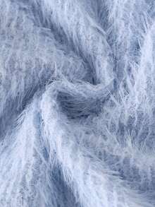 Young Girls Knitted Faux Fur Cardigan Long Sleeve Blue Soft Bow Pearl Button Front Jacket, White Pleated Skirt 2-Piece Set, Elegant Children Comfortable Outfit For Spring/Autumn - Blue - View 6