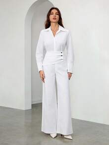 SHEIN Tall 女士白色纯色职业套装优雅高端适合职场社交场合律师医生返校教师高腰版 - 白色 - 查看 3