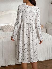 Moonlight&Mama 波点碎花V领孕妇睡裙，冬季 - 彩色 - 查看 2