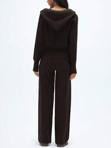 Aveloria Affinna Conjunto casual de 2 piezas de suéter con capucha con cremallera de manga larga de unicolor y pantalones de punto para mujer, otoño/invierno