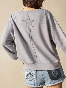 Bohemela Sudadera holgada de manga larga con cuello redondo, de punto y en bloque de color, para mujer - Gris - Ver 6