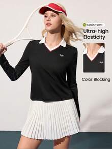Gameset SHEIN Sport 休闲百搭撞色图案 V 领瑜伽运动 Polo 衫 - 彩色 - 查看 3