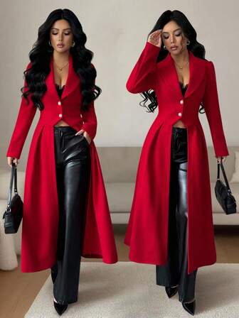 Rafferiza Elegant vintage-maxikapp med A-linjeformad midja och slits fram för kvinnor, höst/vinter