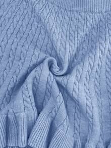 GlowEve Women's Autumn New Solid Color Rope Floral Pattern Classic Design Casual Girly Everyday Versatile Loose Hem Knit Sweater Skirt