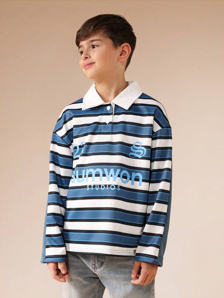 Striped Polo Shirt With White Collar