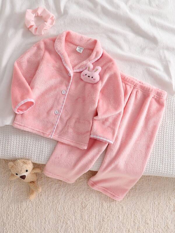 Conjunto de pijama de niña bebé con chaqueta de cárdigan de felpa rosa y pantalones