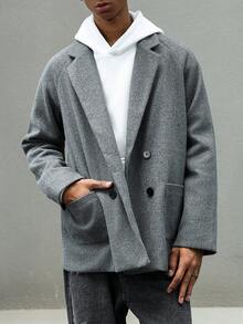 Manfinity Roghcode Men's Fashionable Solid Color Double-Breasted Long Sleeve Overcoat, Autumn Grey Overcoat - Grey - View 5