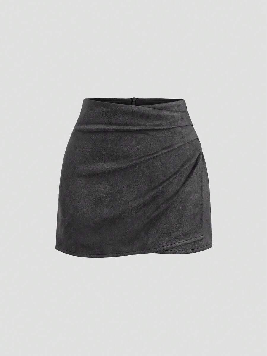 Sweetra Vintage italiensk stil Maillard-färgad veckad bodycon-kjol, sexig och lockande för höst/vinter - Grå - Visa 1
