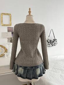 Elamini Vintage Casual Single-Breasted Long Sleeve Knit Cardigan For Women