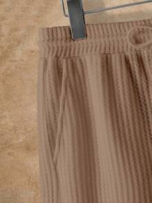 HIMLAND 男士實色短袖POLO衫和短褲夏季套裝 - 咖啡棕 - 查看 3