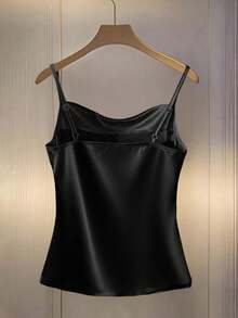 Franclia Sexy Fitted Plunging Neck Camisole With Side Ruched Decor Buttons, Fashionable For Women - Black - View 2