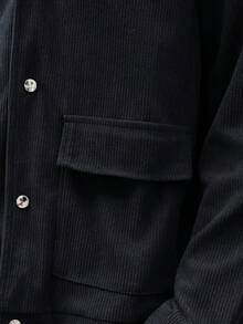 Manfinity Hypemode Men's Drop Shoulder Long Sleeve Casual Front Button Contrast Collar Jacket Chromehearts Men Knitted Button Up Flannel Men Sweater Jacket Woolen Jacket Men Cropped Men Jacket Men Shacket - Black - View 5