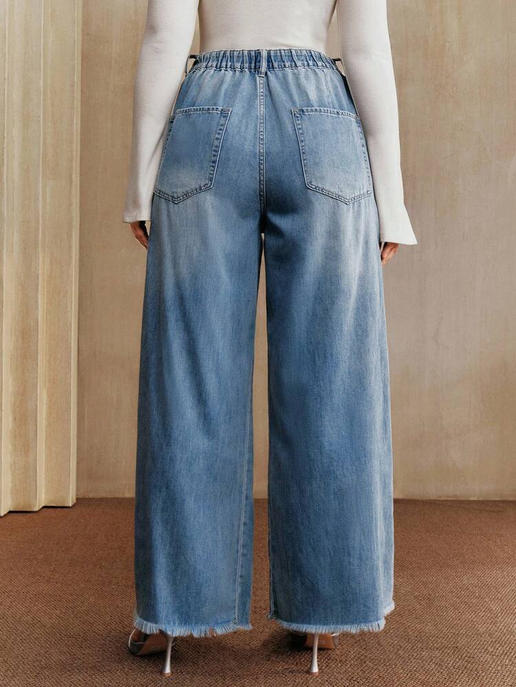Blue Denim Rhinestone Embellished Straight Leg Pants, Suitable For Fall, Winter, New Year, Elegant, Chic, Stylish, Christmas, Going Out