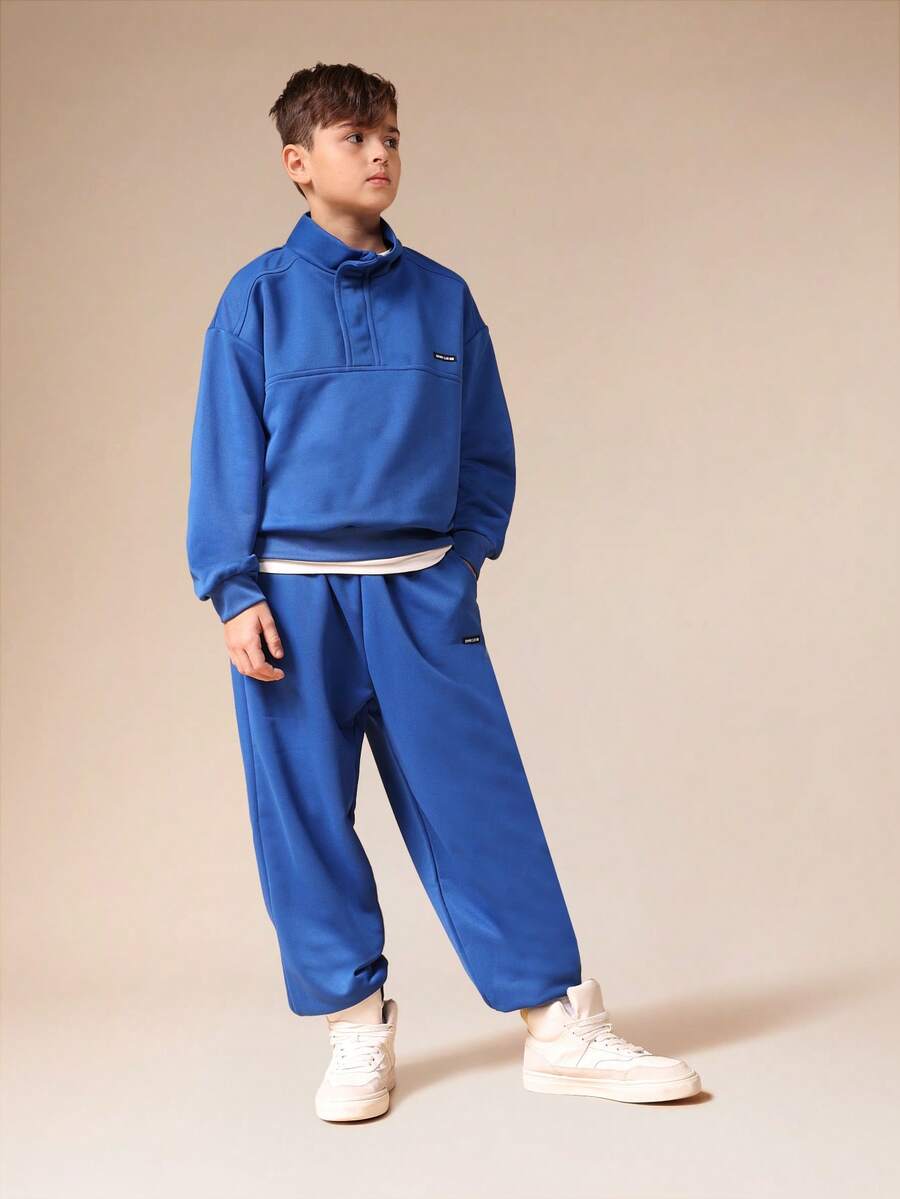 SUMWON 男童皇家蓝连帽衫运动裤套装套头衫运动服休闲套装 - 藍色 - 查看 1