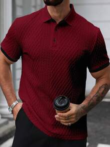 Manfinity Homme 男士纯色简约日常短袖Polo衫 男士Polo衫 高尔夫球衫 酒红色衬衫 针织男士衬衫 男士纹理短袖休闲Polo衫 复古风格，适合日常休闲、周末旅行、户外活动、探险旅行、轻松的工作环境或半正式场合，可作为男友/丈夫礼物、周年纪念礼物或圣诞节礼物 男士高尔夫球衫 酒红色男士衬衫 男士服装 - 酒紅色 - 查看 5