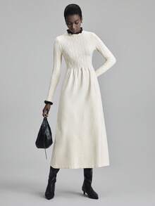 Ontre 2025新款灰色领结针织毛衣连衣裙，优雅精致，现代都市休闲时尚，商务休闲办公装，低调奢华气质，高品质时尚通勤机场穿搭，高端面料，高智商，优雅奢华，邮轮度假必备，四季皆宜，派对、圣诞节、感恩节等场合百搭打底衫。 - 米色 - 查看 5