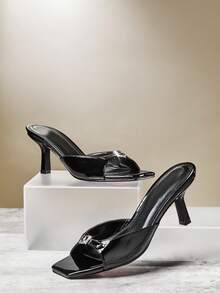 SHUZIA Women's Fashion Daily Versatile Slip-On Heeled Sandals - Black - View 4