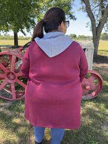 Enliva Abrigo con capucha y cordón con bolsillos dobles para mujer talla grande de invierno - Burdeos - Ver 2