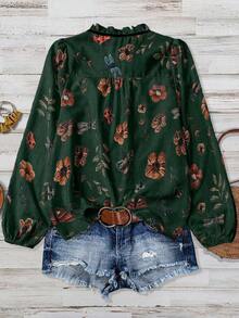 EMERY ROSE Áo sơ mi dệt thường ngày mùa thu cho phụ nữ đi nghỉ - Màu xanh lá cây đậm - Xem 2