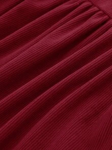 Cozy Pixies Baby Girl Floral Print Collared Long Sleeve Waist Cinched Dress - Red - View 3