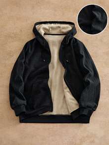 Manfinity BRENVOR 男士连帽拉链抓绒外套，秋冬款 - 藏蓝色 - 查看 1